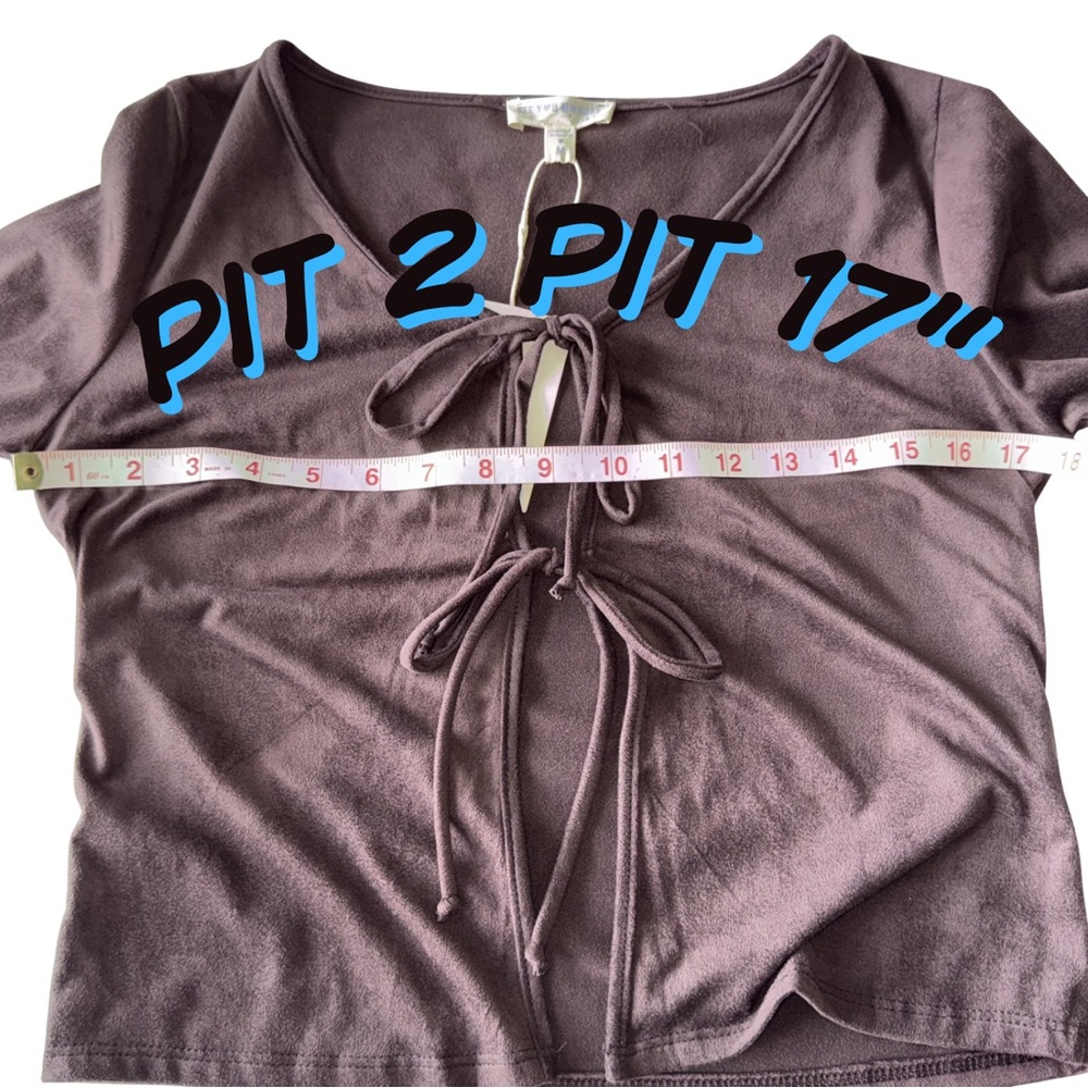 See You Monday Women's Brown Velvet-like Tie Front Long Sleeve Crop Top NWT - Picture 5 of 9